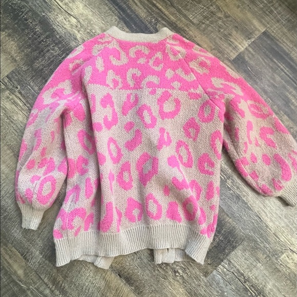 Jodifl pink and tan sweater material button up cardigan. - Picture 3 of 4